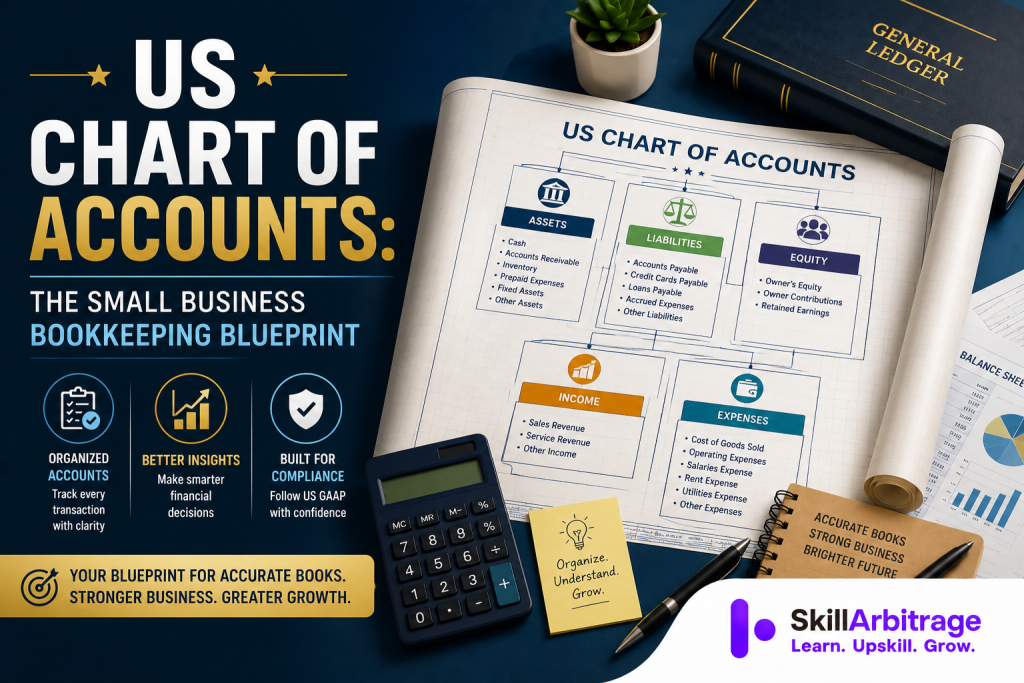 A US chart of accounts sorts every account into five types, numbers them in thousand ranges, and maps each expense to a line on the return you file.