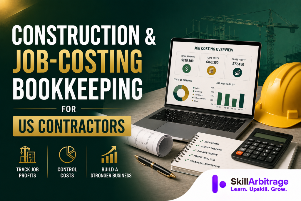 Construction bookkeeping codes every cost to a job, earns revenue by percent complete, bills with retainage and proves it on a monthly WIP report